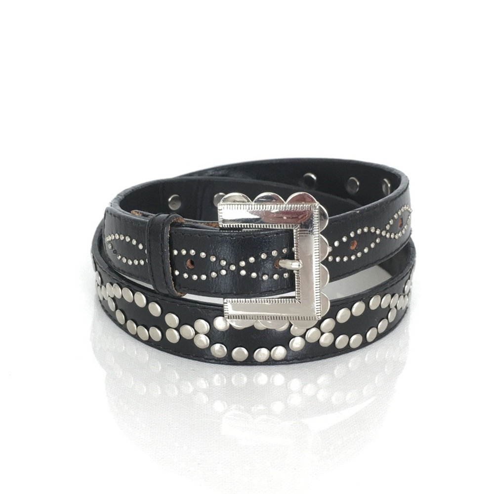 Vintage 90’s Liz Claiborne Black Leather Concho Belt Western Silver Studded Belt